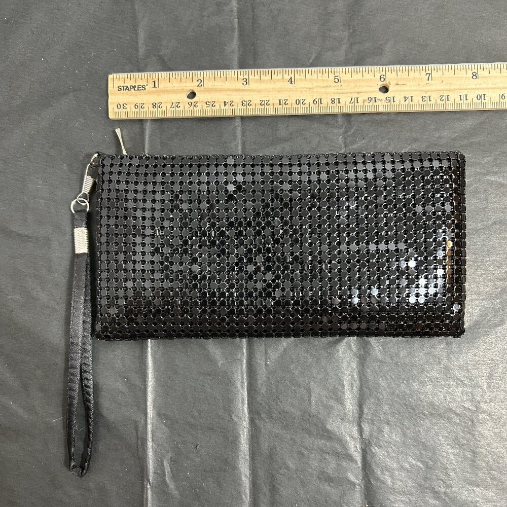 Women's black beaded clutch bag‎ with a zipper closure and a fabric - used once